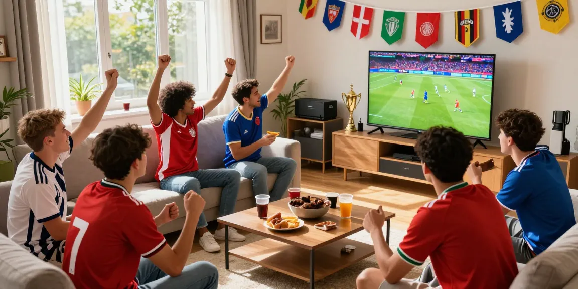 Exciting sports viewing scene with friends enjoying live matches on ihdsports in a cozy living room.