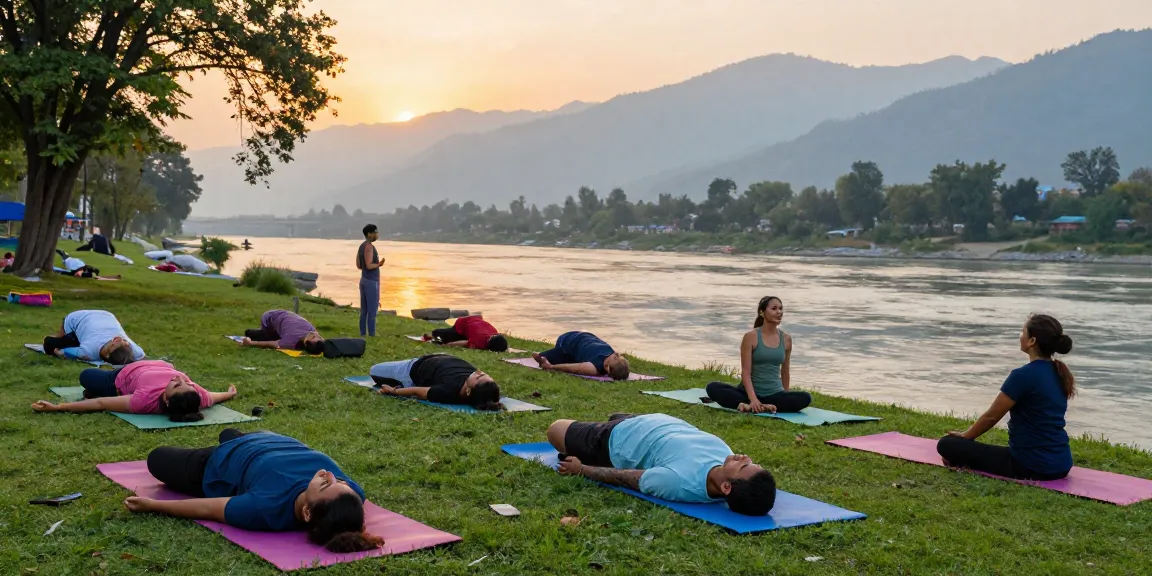 yoga instructor certification india group practicing yoga amidst the serene beauty of Rishikesh by the Ganges