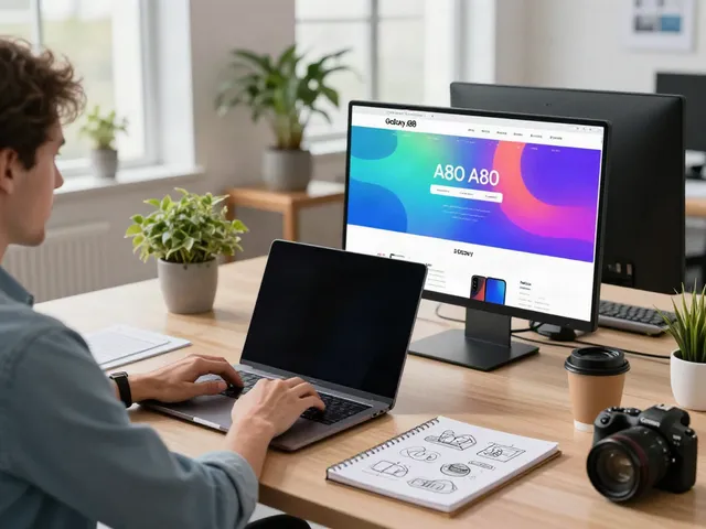 The A80 website displayed on modern tech workspace monitors, embodying innovation and productivity.
