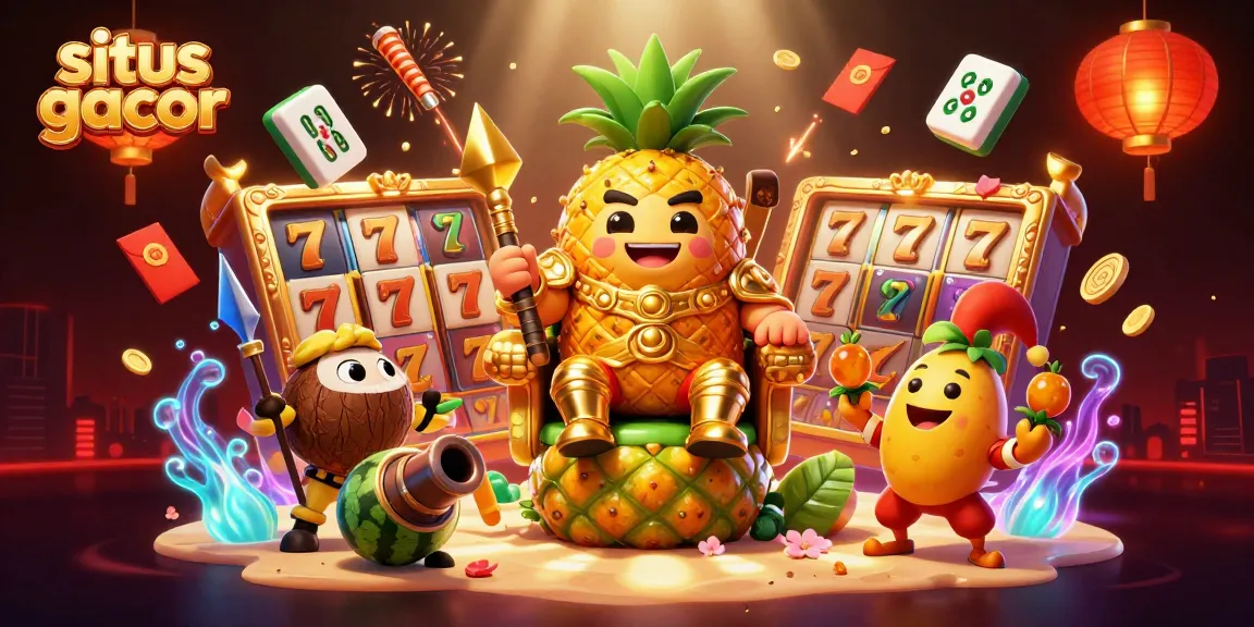 Experience the excitement of the situs gacor with vibrant characters enjoying slot games under a festive sky.