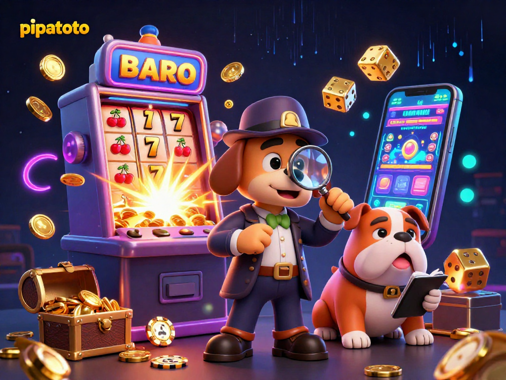 Pipatoto platform highlights thrilling jackpots with a detective exploring casino clues in a vibrant 3D illustration.
