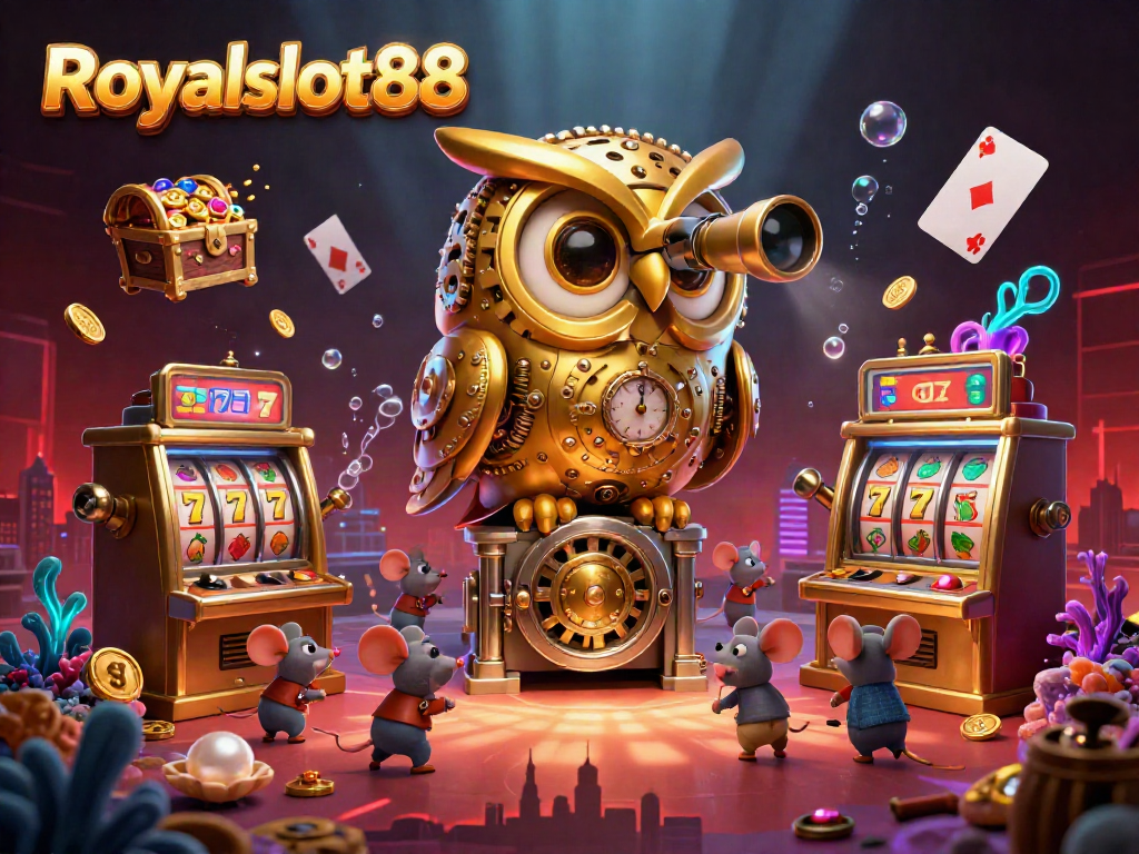 Slot dan jackpot yang mengasyikkan di Royalslot88 dengan jam emas dan simbol berkilauan.