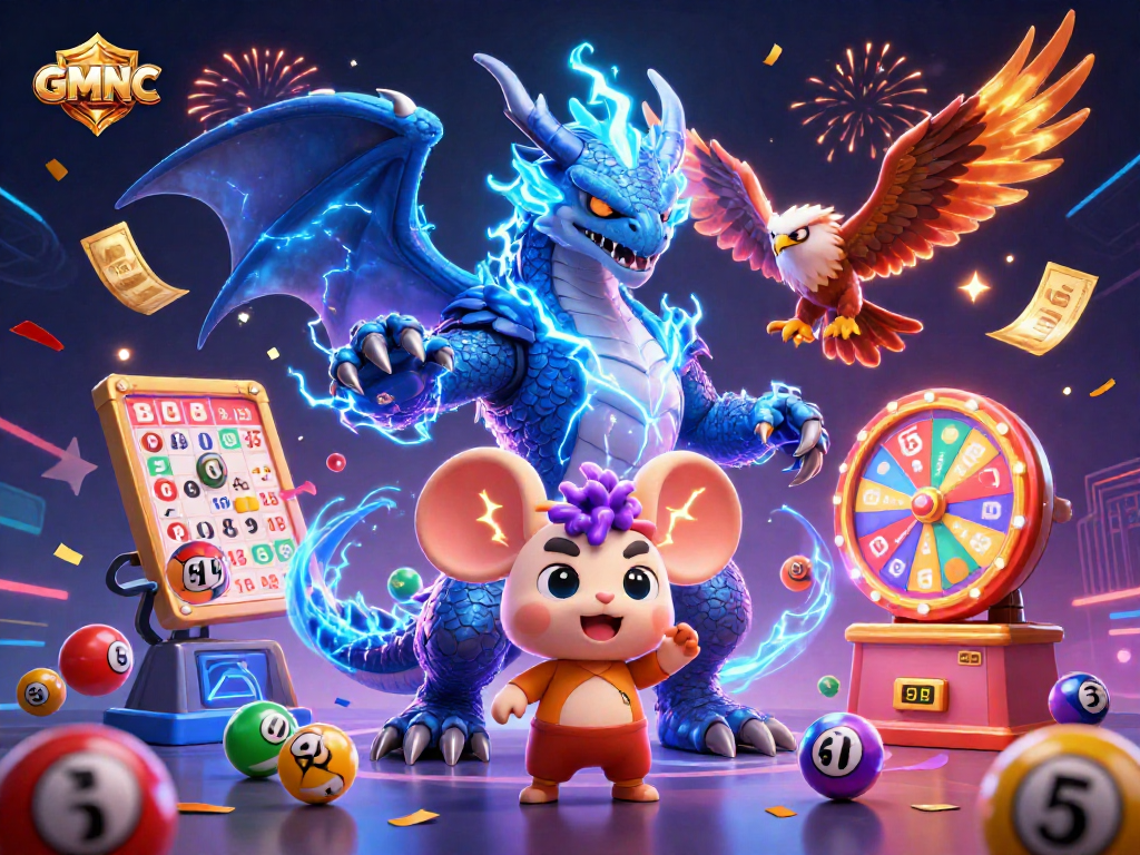 GMNC showcases a dynamic illustration with lottery elements, vibrant energy, and colorful characters.