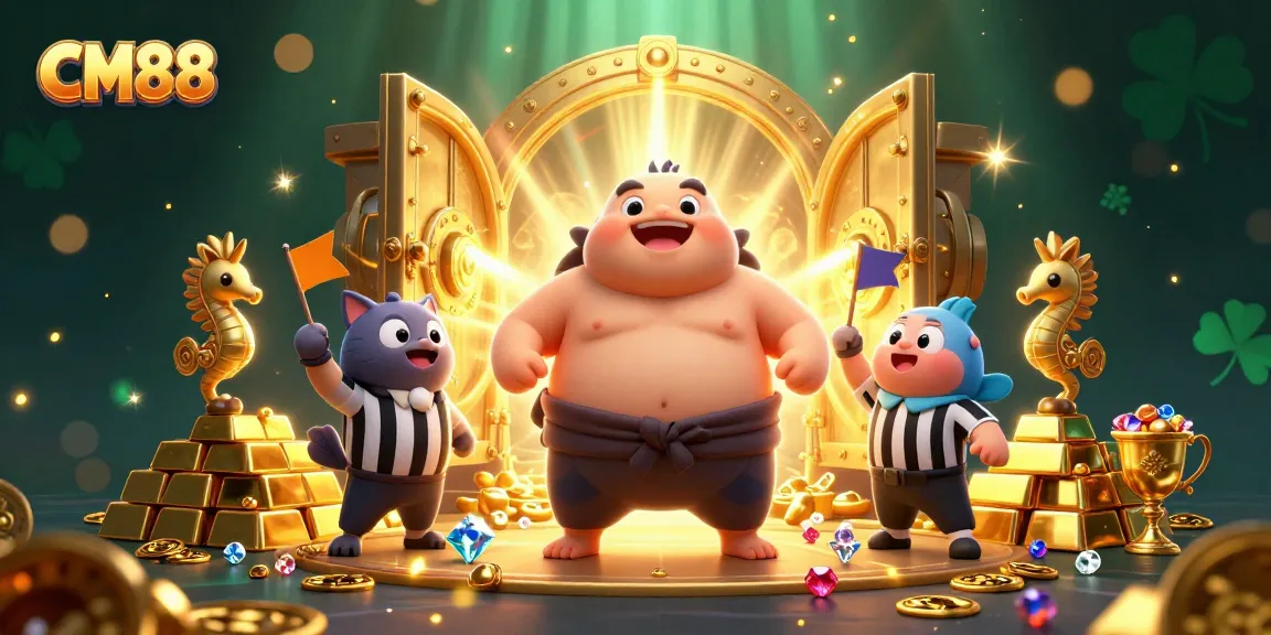 Experience excitement at CM88 with a colorful underwater casino scene featuring a fugu and treasures.