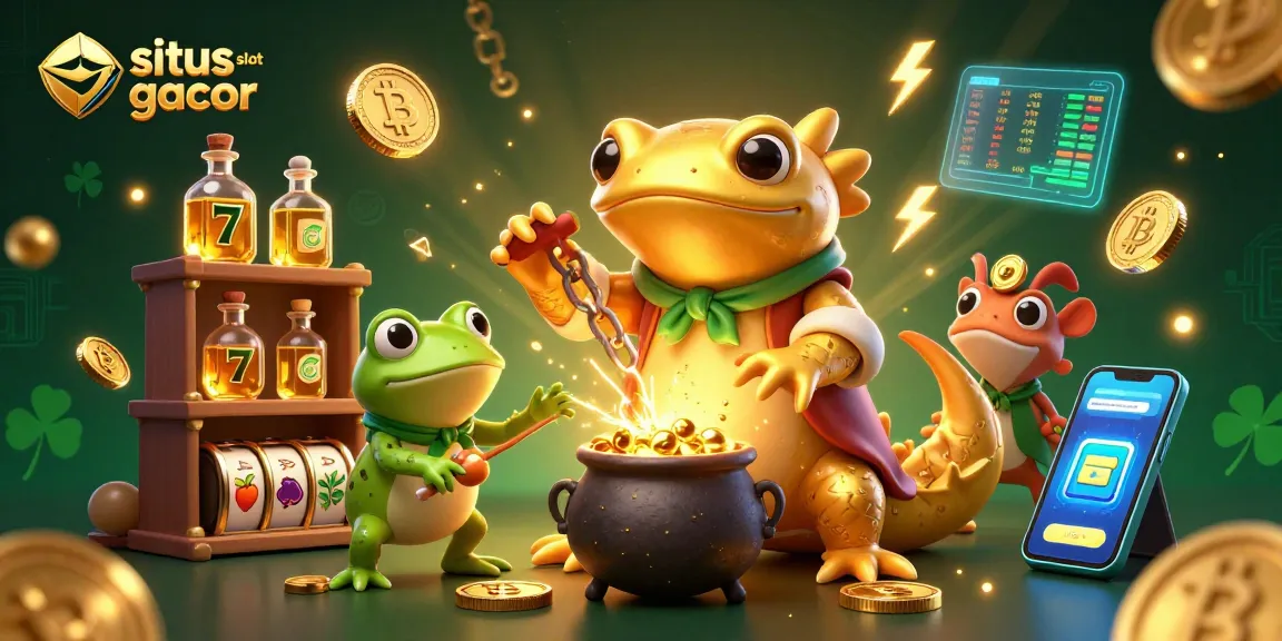 Engaging illustration representing situs slot gacor with golden alchemists and slot elements.