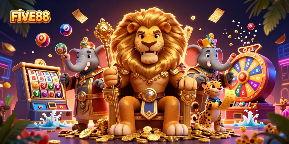 Experience the thrilling gaming action at FIVE88 with vibrant casino elements and engaging characters.