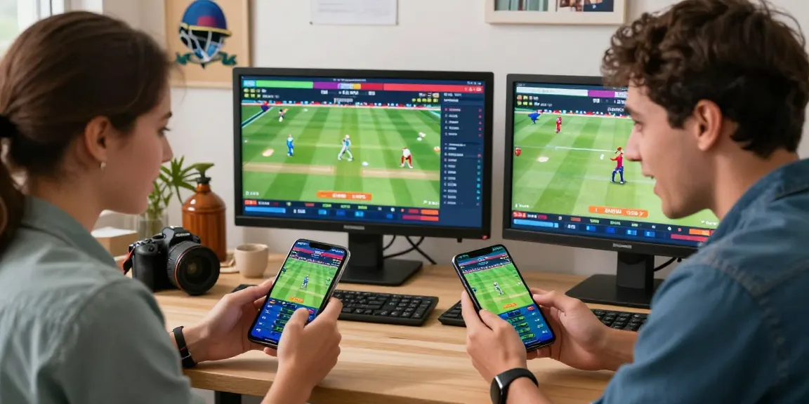 Engaged users experiencing Fair play on an online betting platform with live cricket updates.