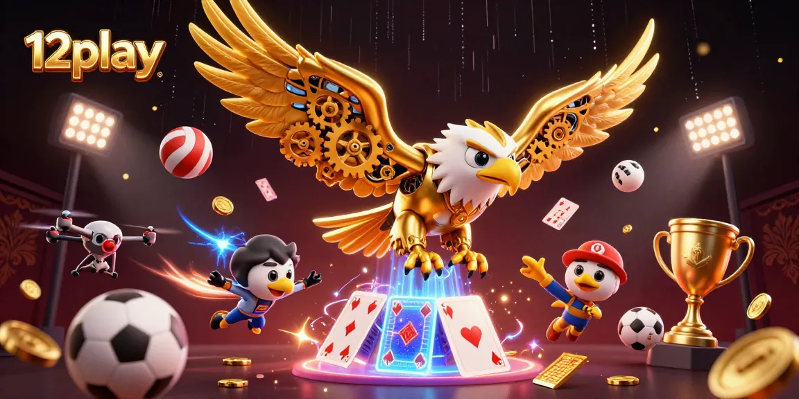 Experience thrilling wins with 12play's vibrant holographic card action in this dynamic casino scene.