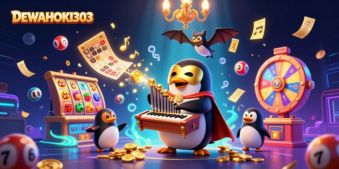 DEWAHOKI303 menyajikan gambar papan permainan slot yang menarik dengan penguin opera 3D diorgan dan koin emas!