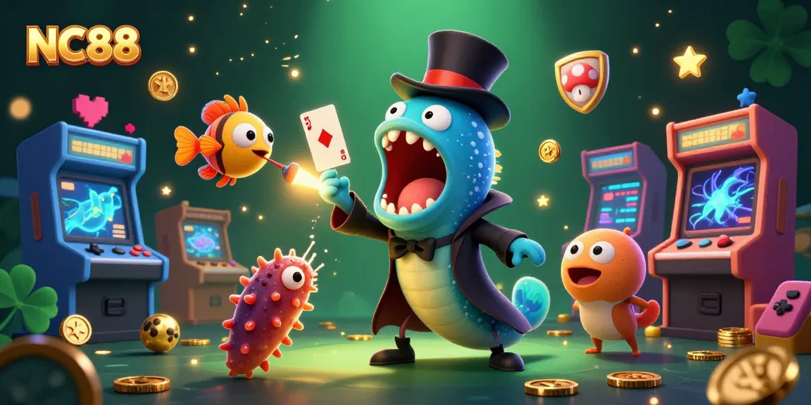 Engage with NC88's vibrant gaming world featuring unique characters in a dynamic casino scene.