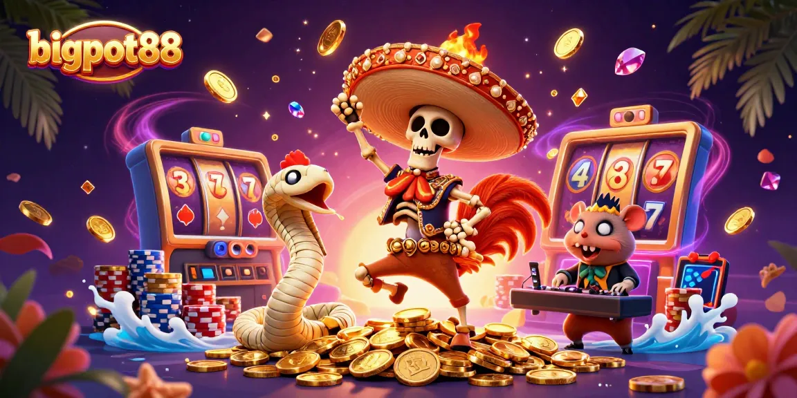 Experience bigpot88's vibrant slot themes with an energetic dance party scene featuring unique characters.