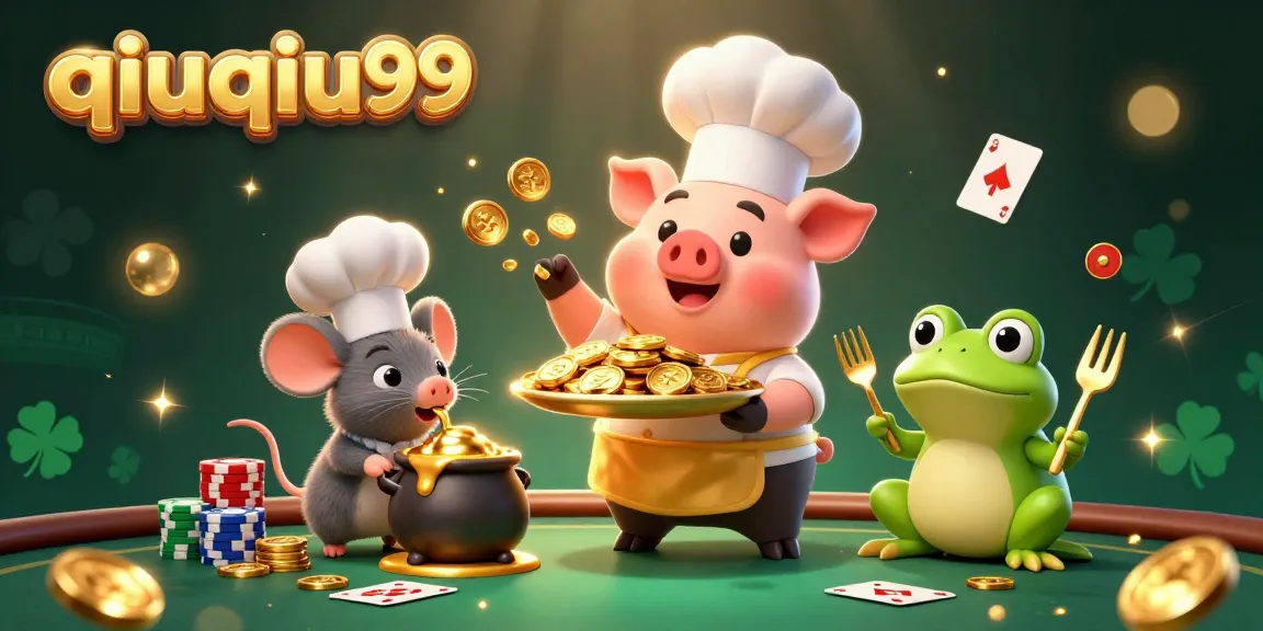 Experience thrilling poker action with qiuqiu99 in an ultra-detailed 3D casino illustration, showcasing vibrant characters and elements.