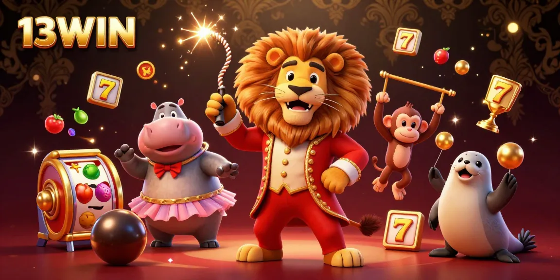 Experience the thrill of 13WIN with vibrant 3D characters and casino symbols in a dynamic illustration.