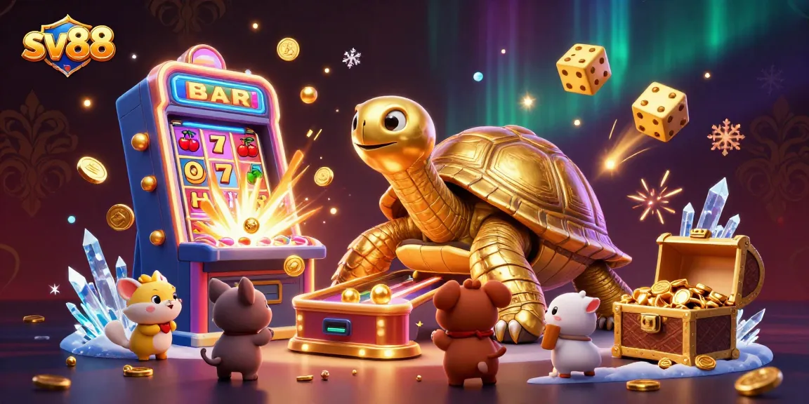 Experience excitement at sv88's casino with a vibrant scene featuring jackpot animations and colorful gaming elements.