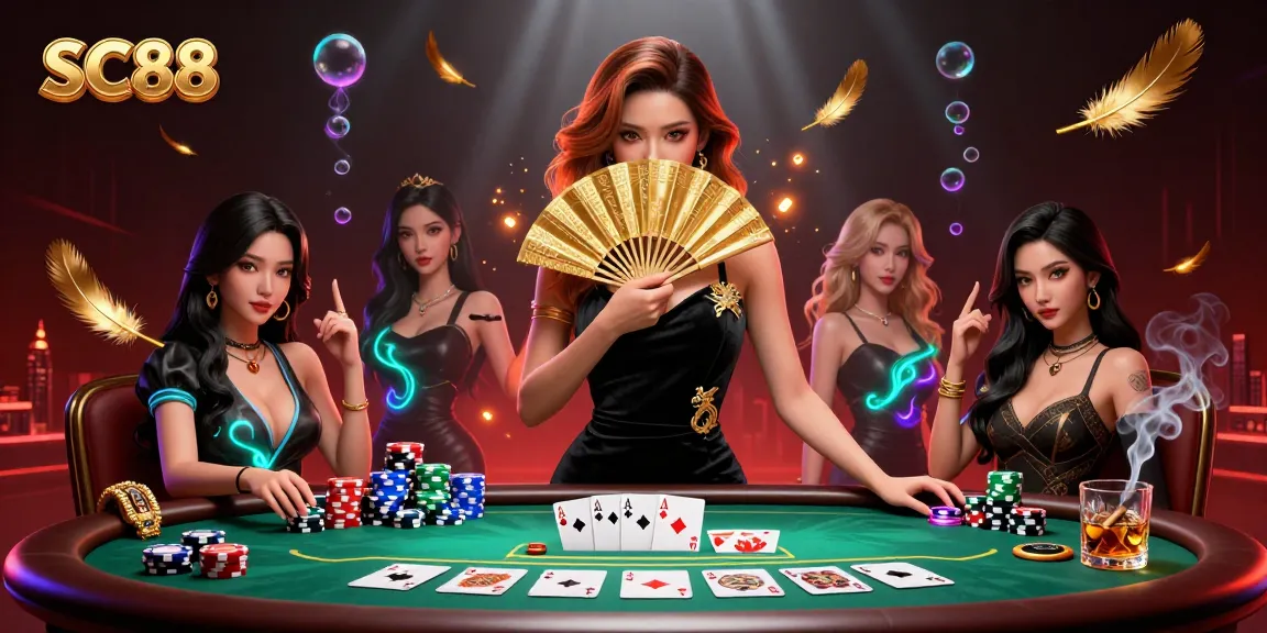 Win big at SC88 casino with stunning poker and gambling action illustration.
