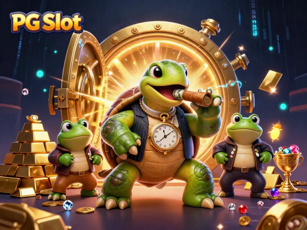 Experience the thrill of PG Slot gaming in a vibrant casino scene with animated characters and treasures.