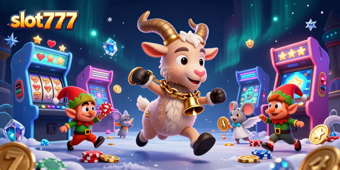 Win big at slot777 with a vibrant 3D illustration of a festive casino scene featuring unique characters.