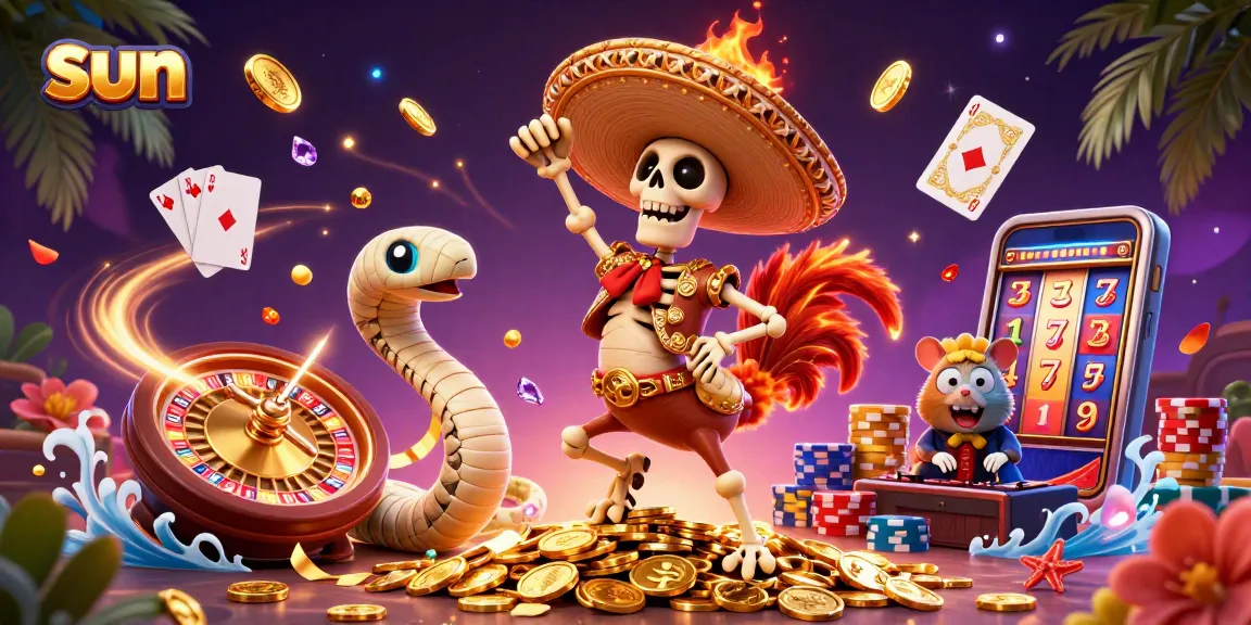 Experience thrilling gameplay with sun across a vibrant casino scene featuring dynamic characters and sparkling elements.