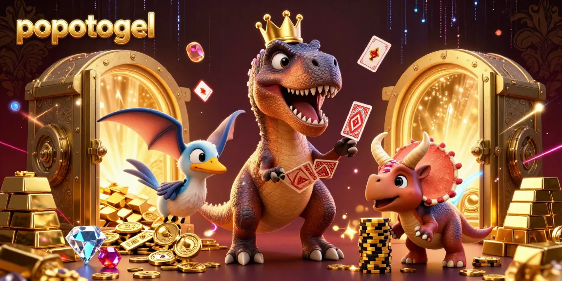 Experience the thrill of popotogel in this vibrant 3D casino illustration featuring lively characters.