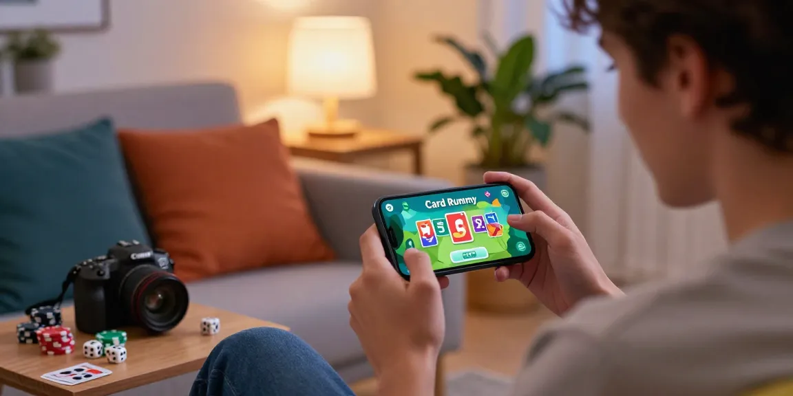 Engaged player enjoying Card Rummy on smartphone showcasing https://cardrummyapp.com.pk/ atmosphere at home.