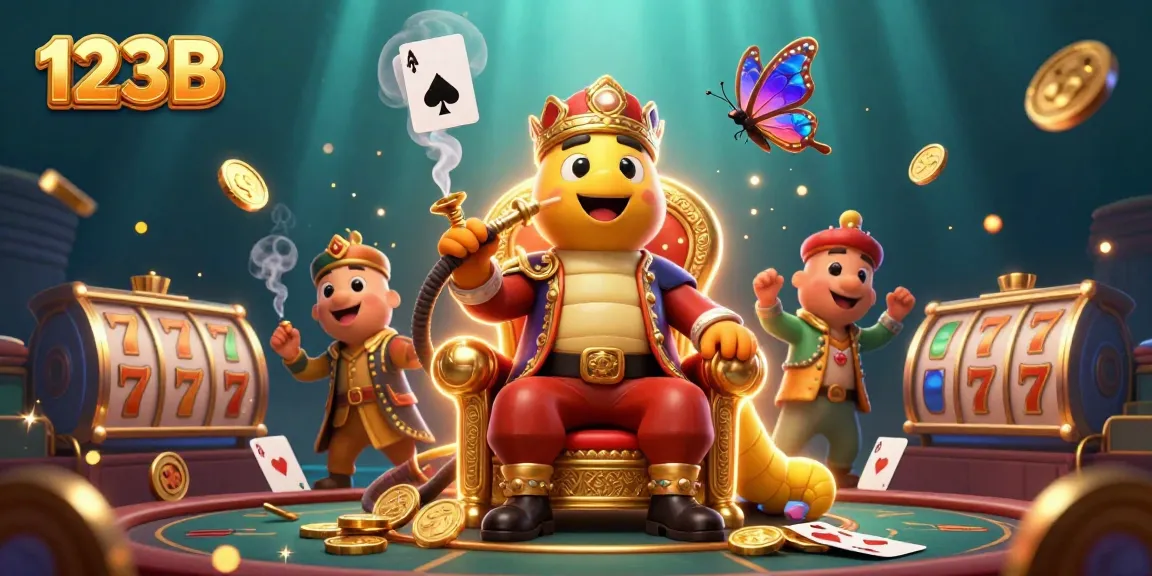 Engage with 123B's vibrant casino illustration featuring a charismatic caterpillar and gaming elements.