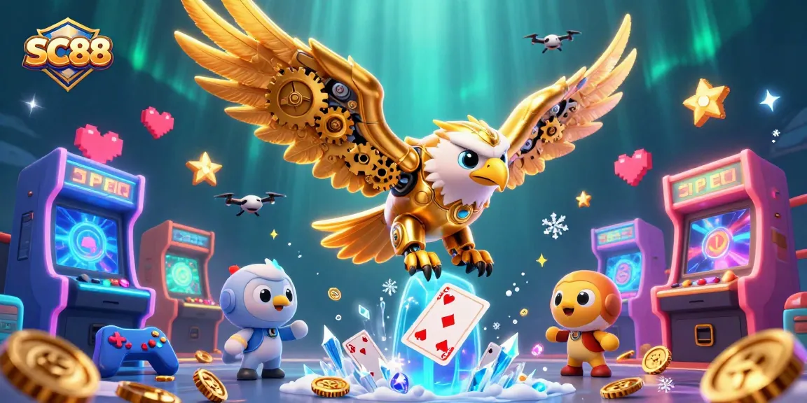 Engage in thrilling gameplay at SC88, highlighted by a vivid 3D eagle amidst casino-themed graphics.