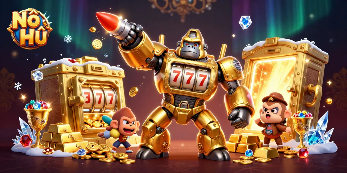 Engage in Nổ Hũ action with dynamic gaming and vibrant visuals in this 3D slot scene.