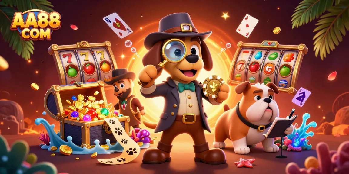 Experience excitement at AA88 COM with cartoon detectives and dynamic casino elements.