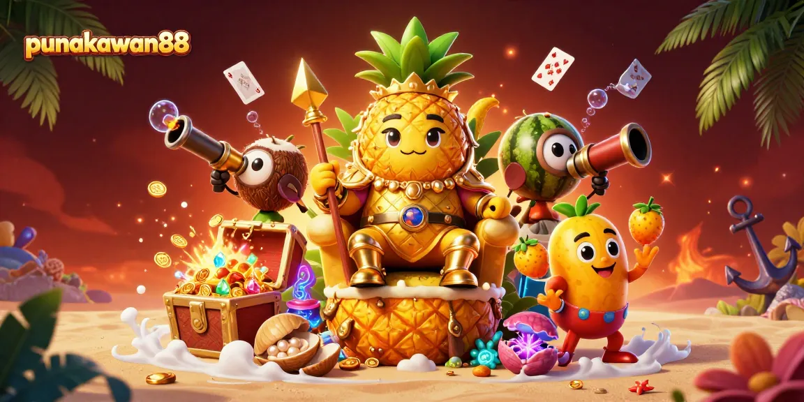 Play exciting games at punakawan88 with vibrant 3D illustrations of slots and casino elements.