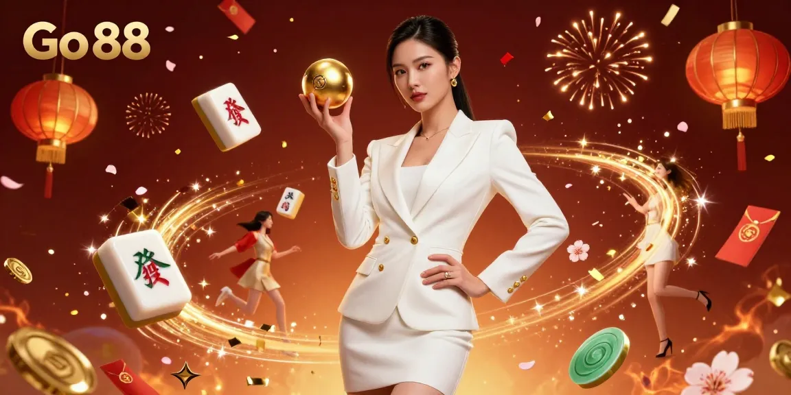 Experience the thrill of Go 88 with festive casino elements and a stunning centerpiece, celebrating winning moments.