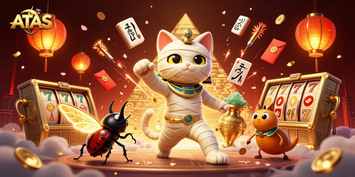 Experience thrilling gameplay at ATAS with an Egyptian cat mummy emerging in a vibrant casino scene.