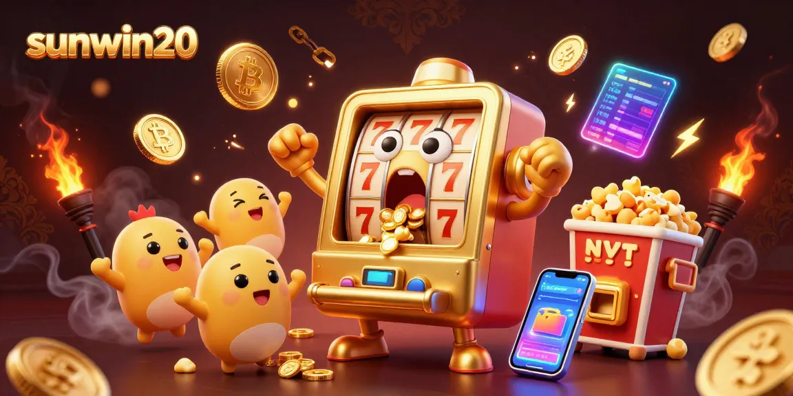 Experience jackpots with sunwin20 in this cartoonish slot machine celebration.
