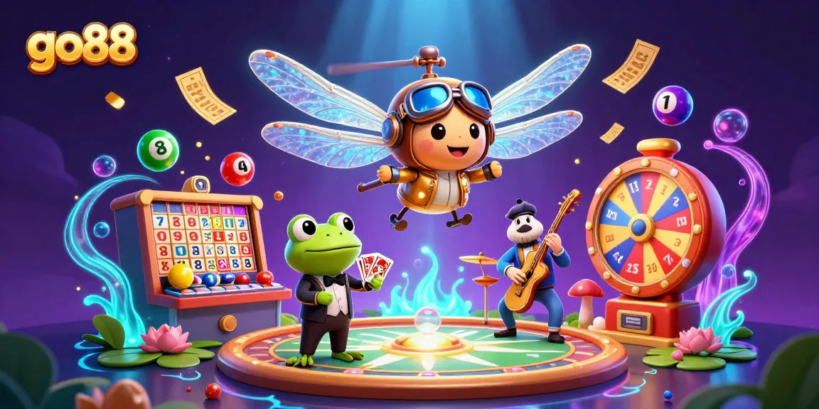 Experience the thrill of go88 with vibrant slot machines and engaging casino elements in a lively digital illustration.