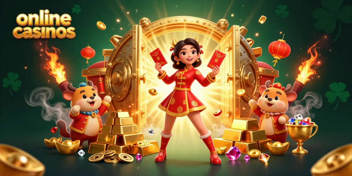 Experience the excitement of online casinos with vibrant 3D illustration showcasing a festive Lunar New Year theme.