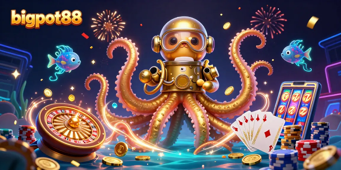 Experience bigpot88’s thrilling 3D casino adventure with a kraken, diving cat, and dazzling treasures!