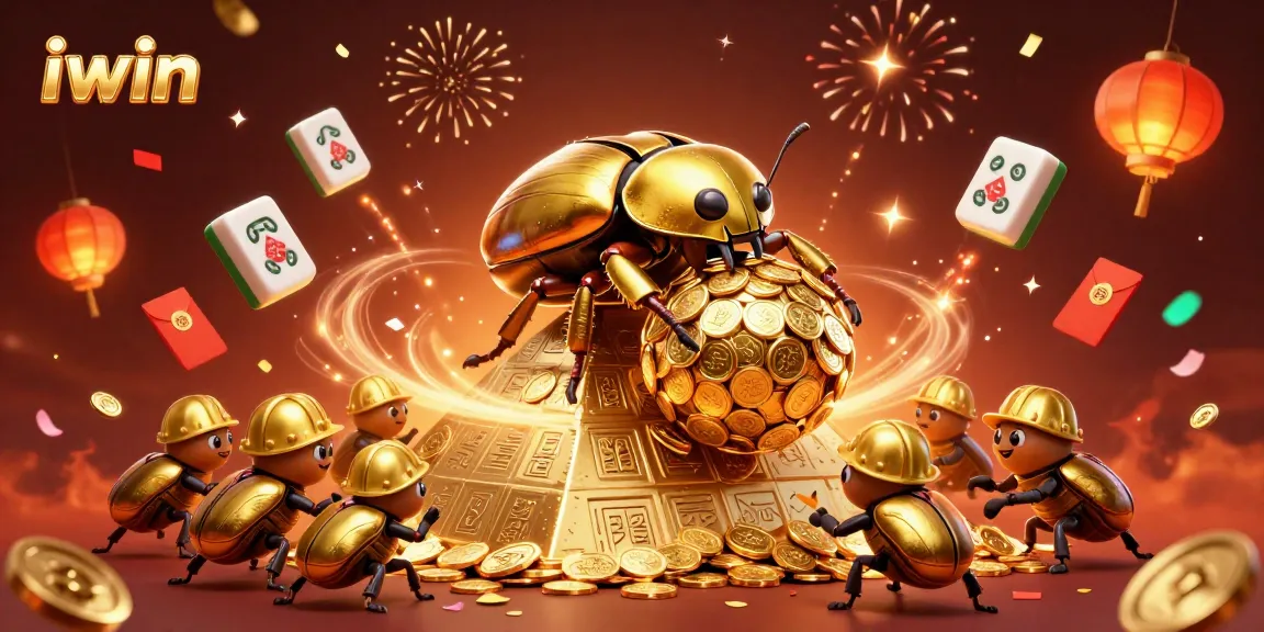 Join the exciting iwin casino adventure with the dazzling golden beetles rolling in a vibrant 3D scene.