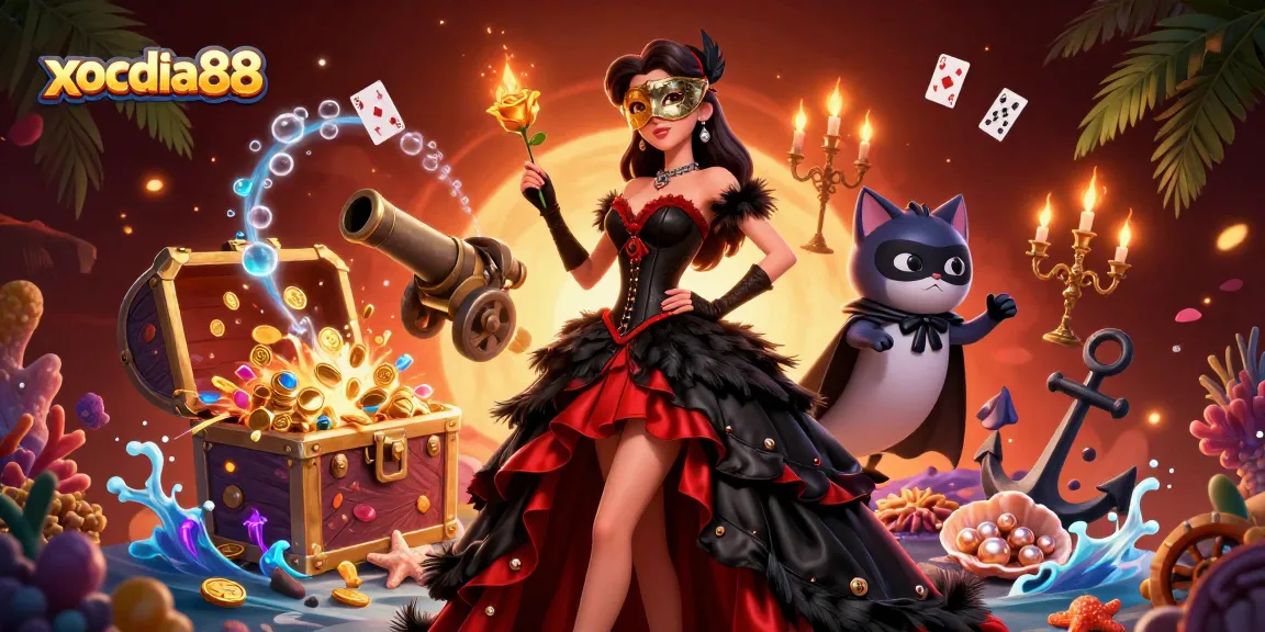 Win big at xocdia88 with an exciting scene capturing a stunning masquerade atmosphere while playing casino games.
