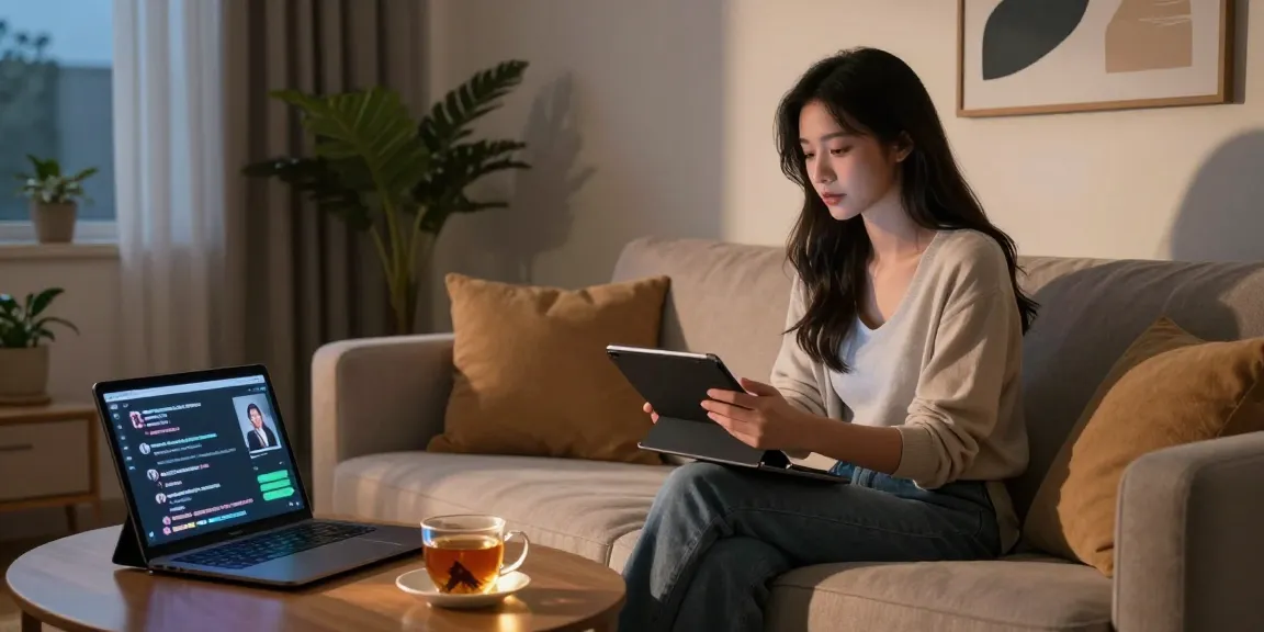 Engaging NSFW AI interaction in a modern living room, showcasing user and virtual character.