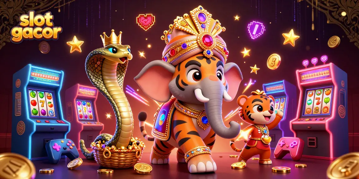 Spin the reels in slot gacor with an elephant-themed illustration showcasing vibrant casino elements.