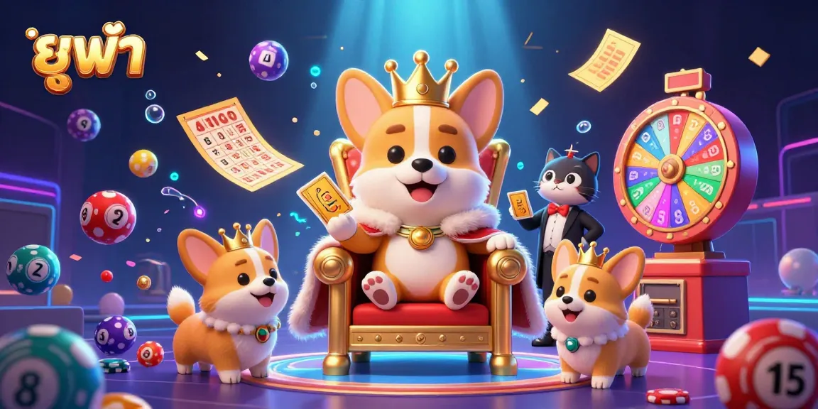 Exciting gameplay experience at ยูฟ้า casino featuring cartoon royal corgi and vibrant lottery elements.