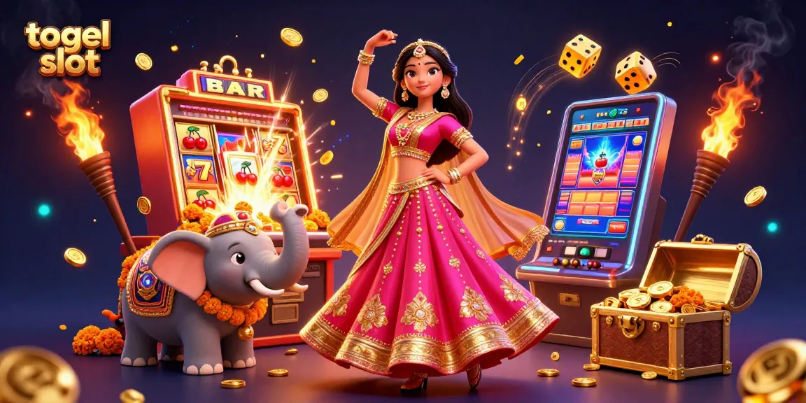 Experience thrilling togel slot action with vibrant colors and exciting casino elements in this 3D illustration.