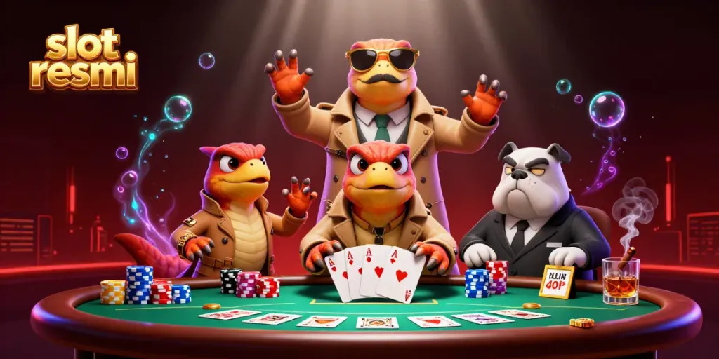Engage with slot resmi visuals as three raptors navigate a VIP casino scene packed with exciting gaming elements.