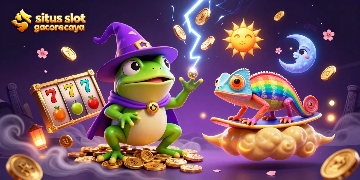 Win big on situs slot gacor terpercaya with a dynamic illustration of exciting game elements and characters.