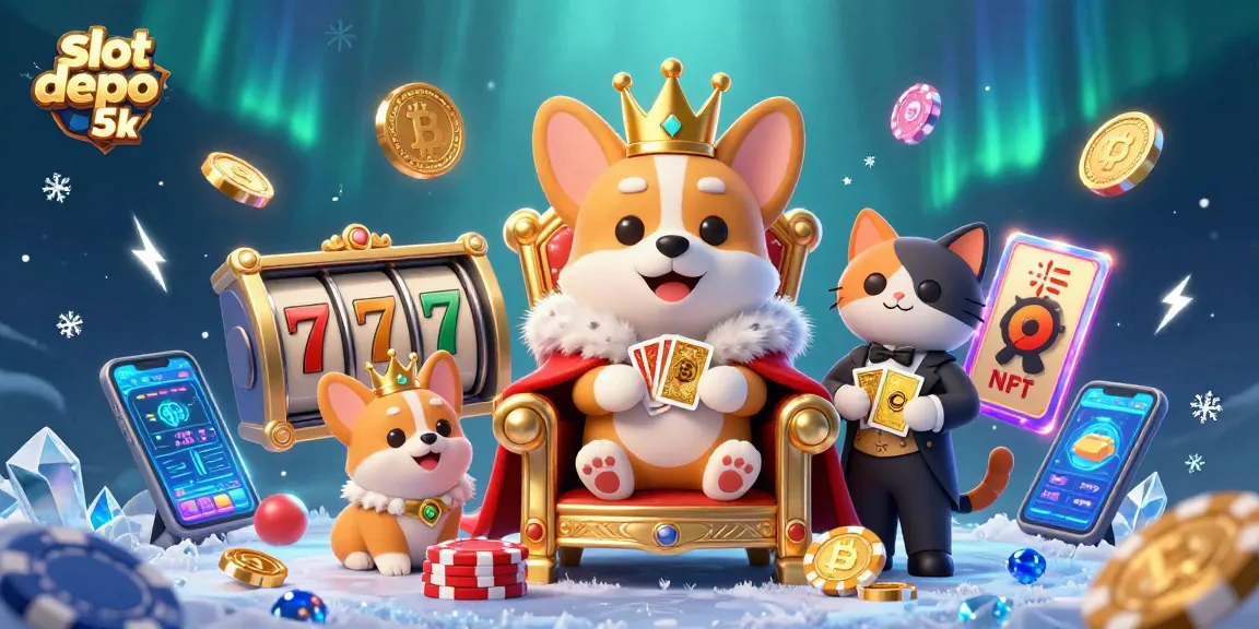 Experience thrilling gameplay with slot depo 5k featuring a royal corgi amidst poker chips and slot elements.