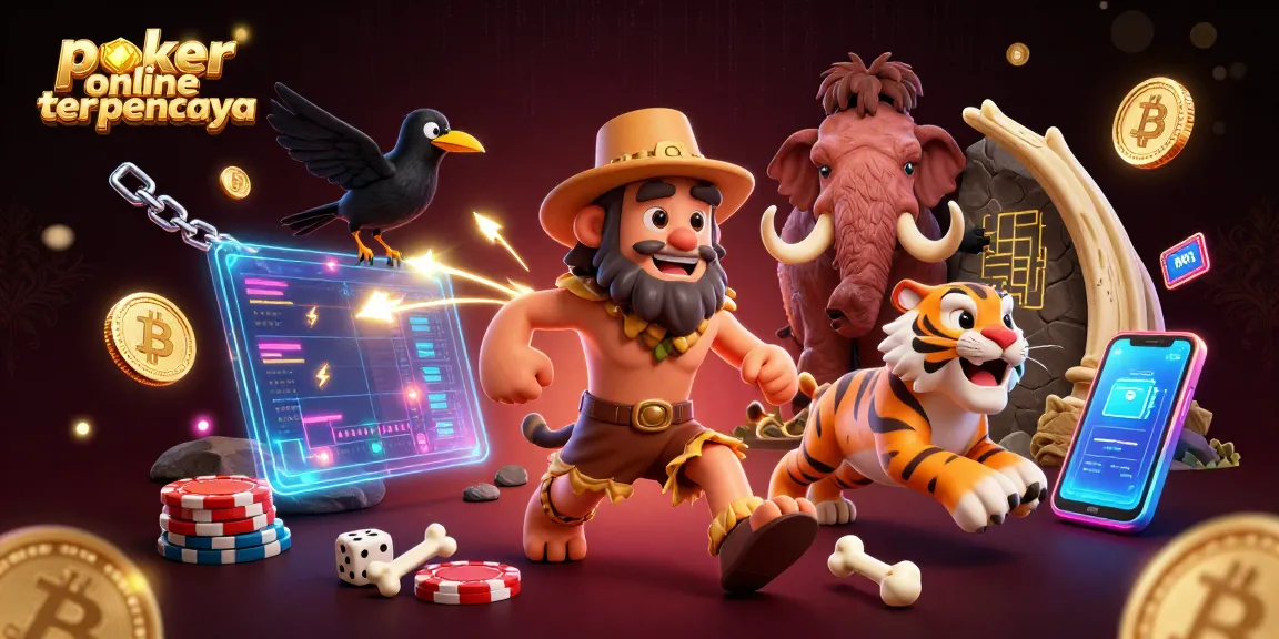 Bermain poker online terpercaya di kasino prasejarah bersama pemburu dan harimau sabertooth.