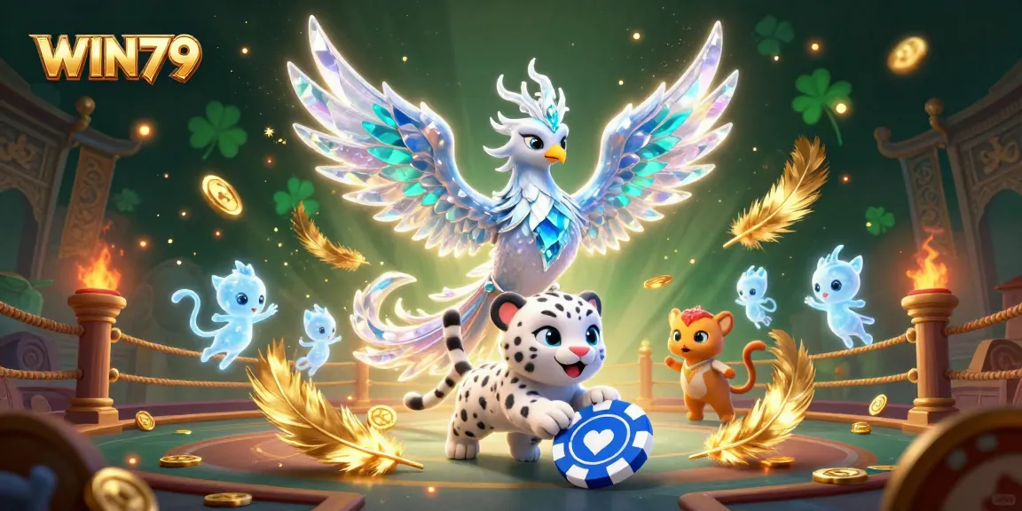 WIN79 players enjoying a vibrant casino scene with sparkling characters and immersive gaming elements, showcasing vibrant 3D art.