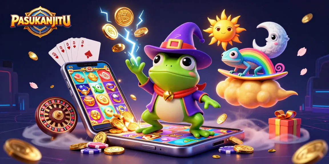 Experience the thrill with PASUKANJITU, featuring the wizard frog and chameleon amidst a treasure storm.