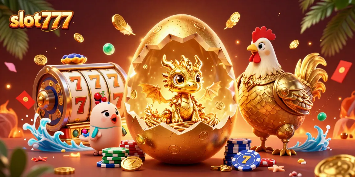 Experience the thrill of slot777 with a golden dragon guarding valuable poker chips within a vibrant casino scene.