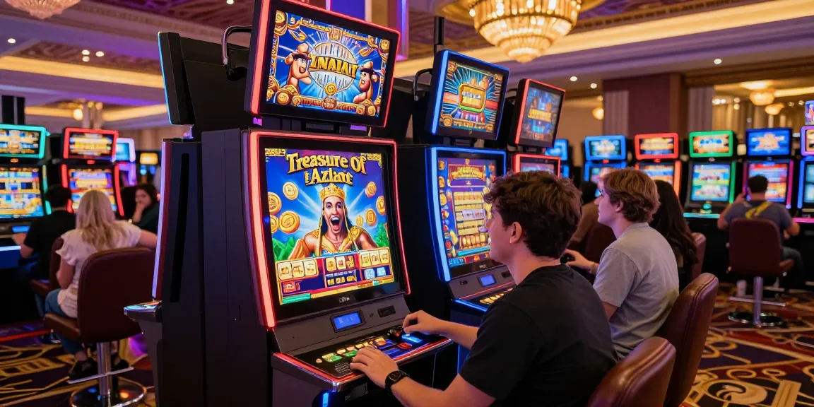 Exciting gaming atmosphere featuring players enjoying the Treasure Of Aztec slot machines in a lively casino.