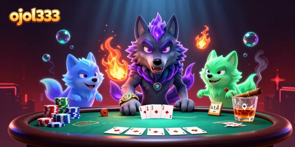 Experience intense gameplay with ojol333, featuring ghostly wolves and poker elements.